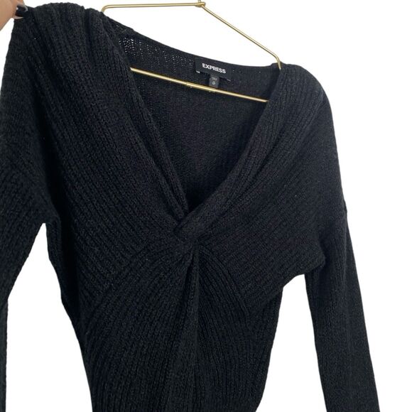 Express Twist Front Sweater Long Sleeve Knit Cropped Black Size XS 218‎ - Picture 5 of 6